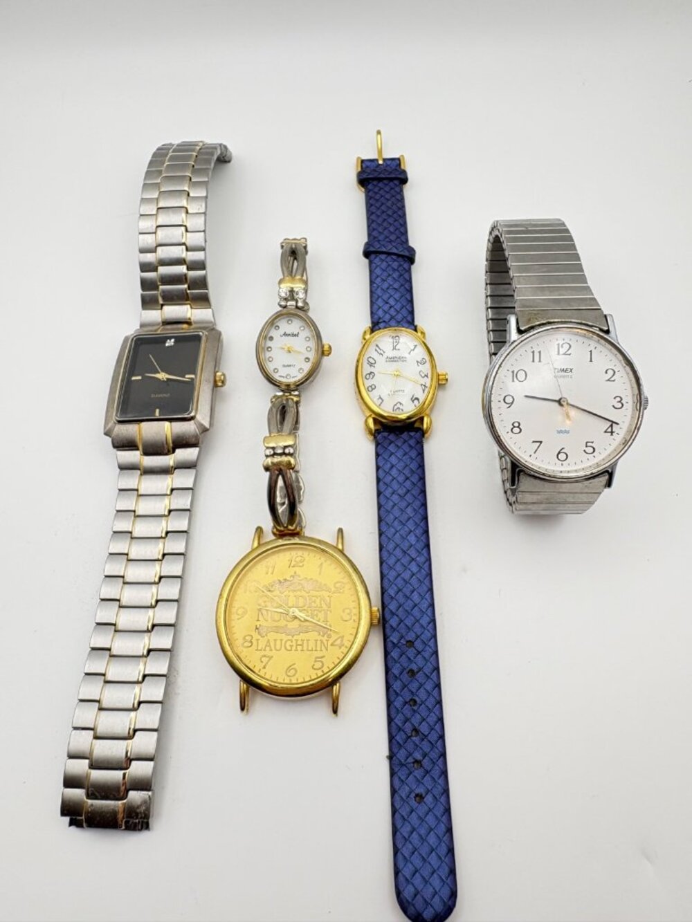 Lot of 5 Vintage Wristwatches Timex Golden Nugget Diamond Annibel Quartz Works